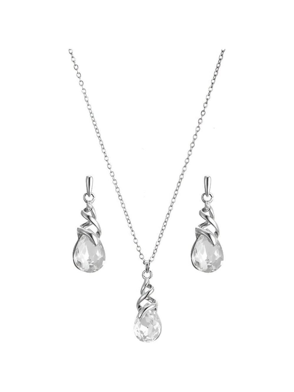 Teardrop Crystal Jewelry Set, Birthstone Pendant Necklace Drop Dangle